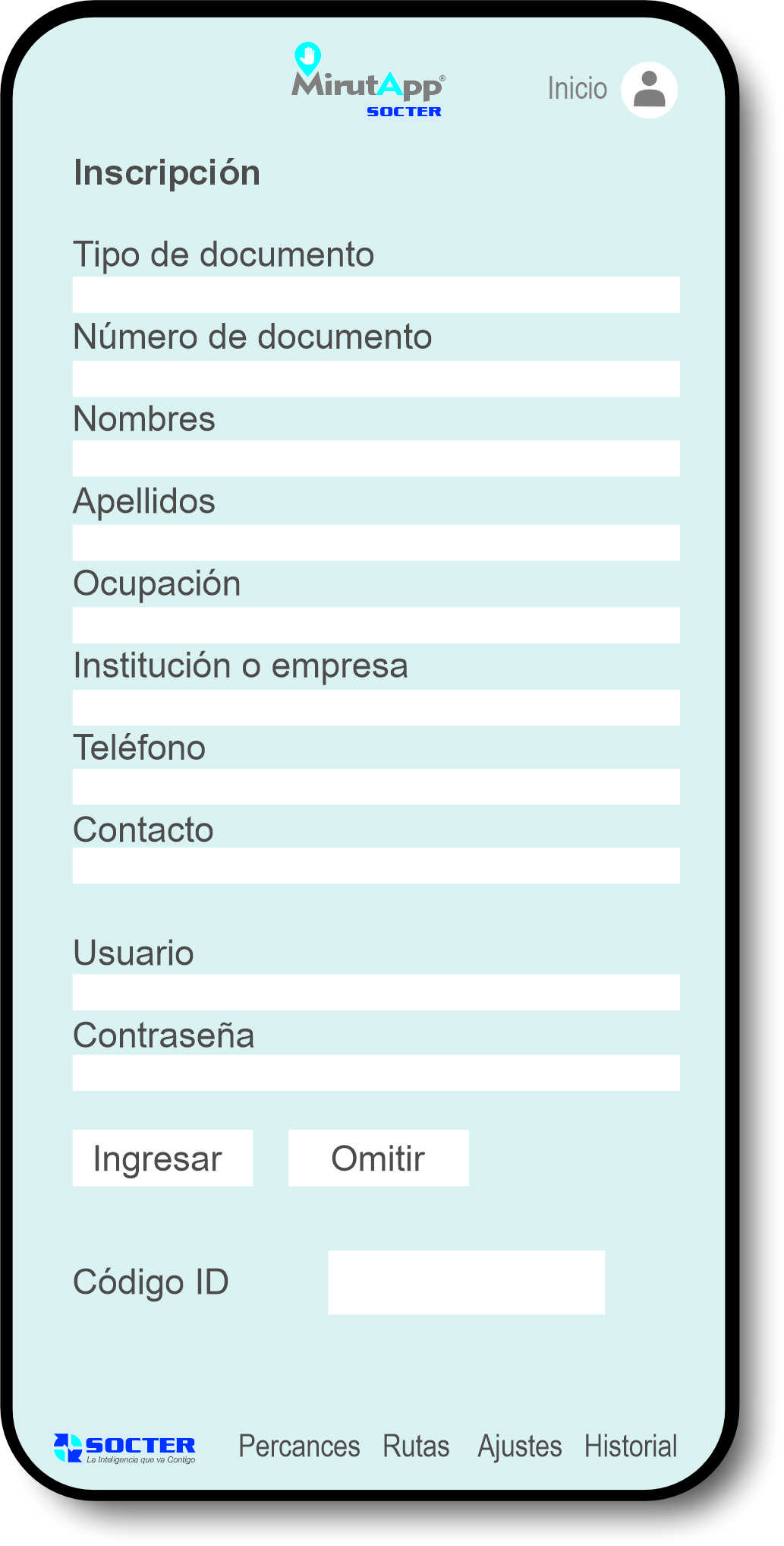 Pantalla Inscripción